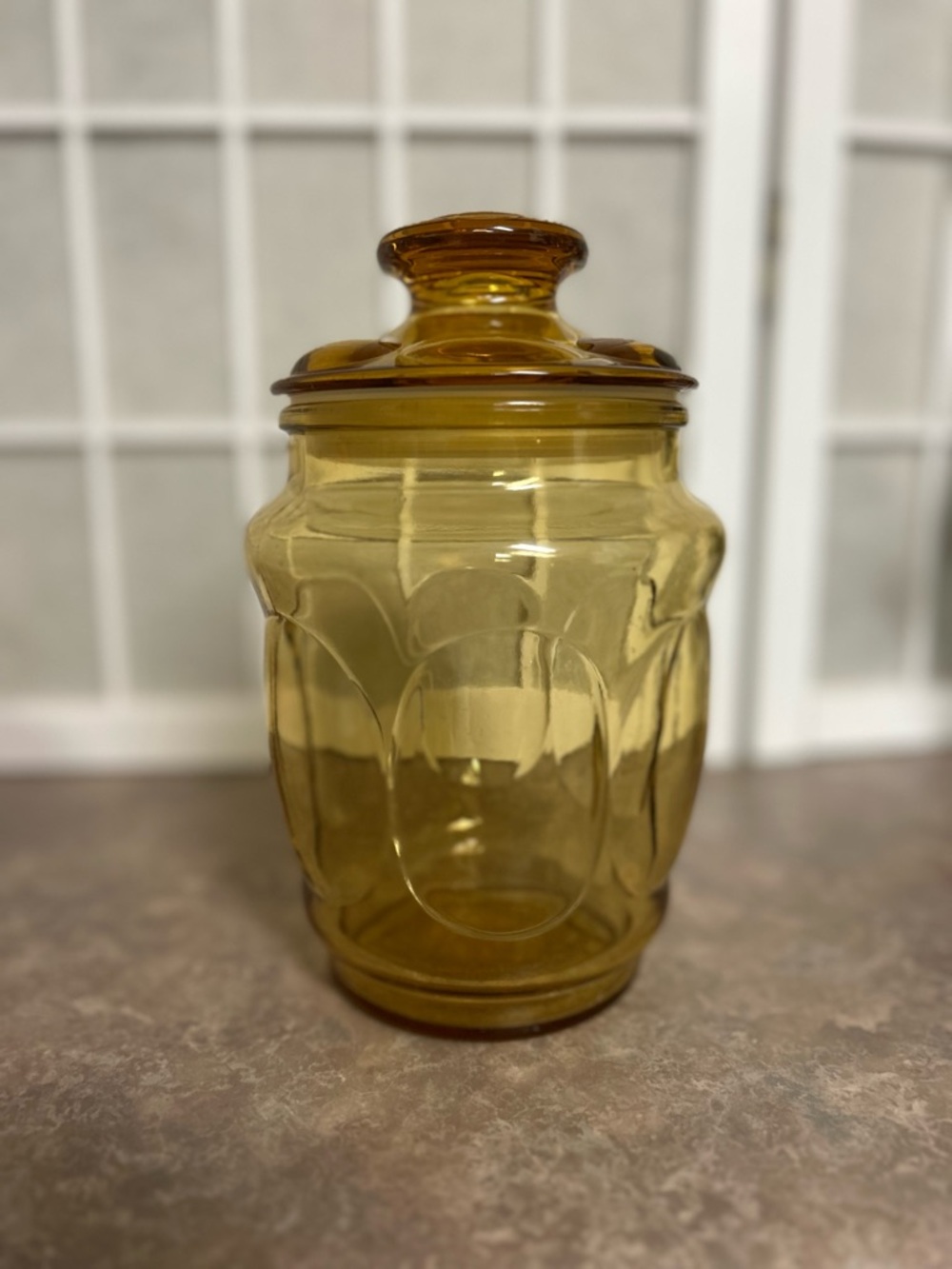 Vintage LE Smith Amber Glass Bubble Apothecary Jar